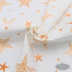 Tkanina świąteczna velvet Złote gwiazdki na białym tle