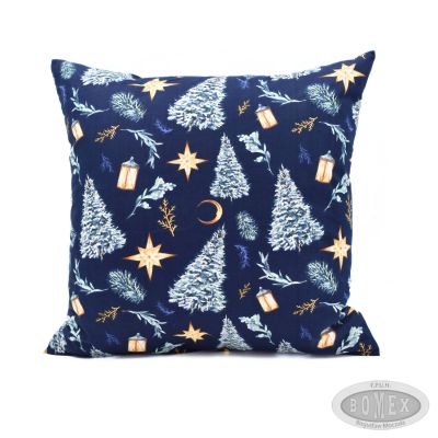 Poszewka świąteczna bawełniana 40x40 wzór Choinki na granatowym tle