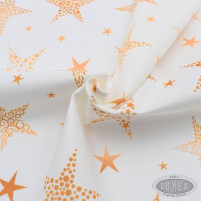 Tkanina świąteczna velvet Złote gwiazdki na białym tle