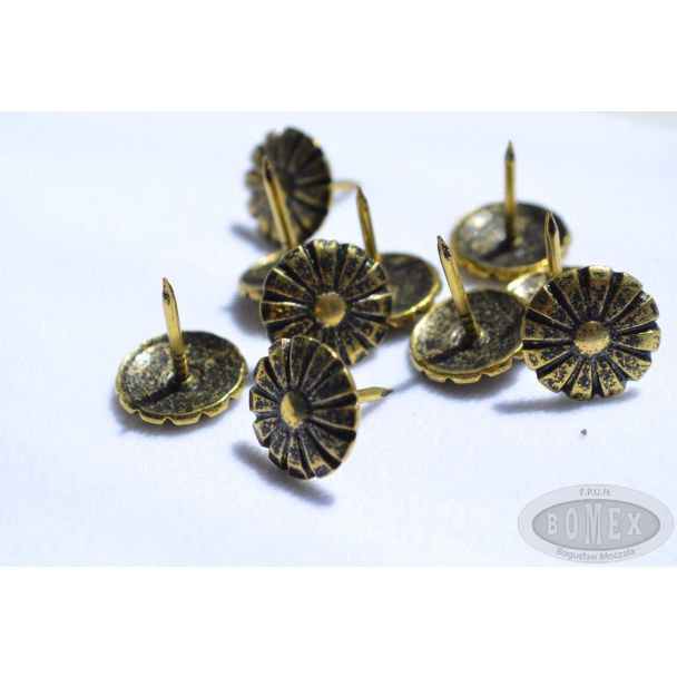 Gwoździe ozdobne tapicerskie stare złoto kwiat