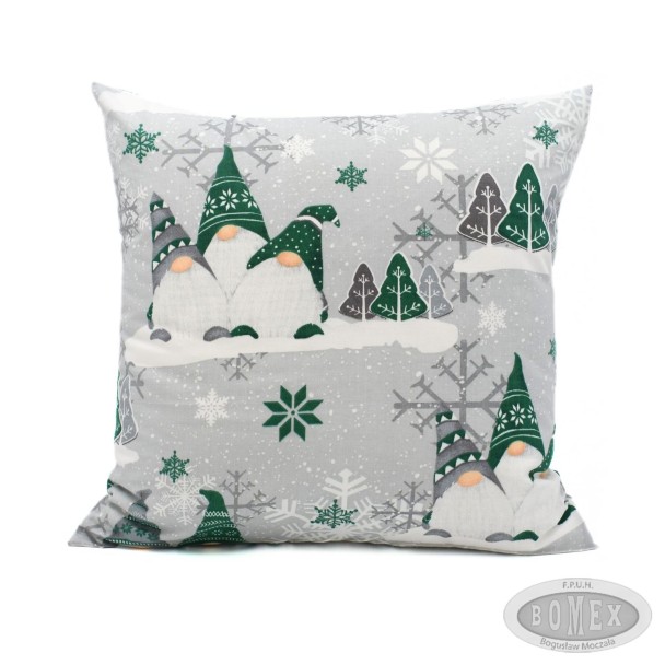 Poszewka świąteczna bawełniana 40x40 wzór Krasnale świąteczne