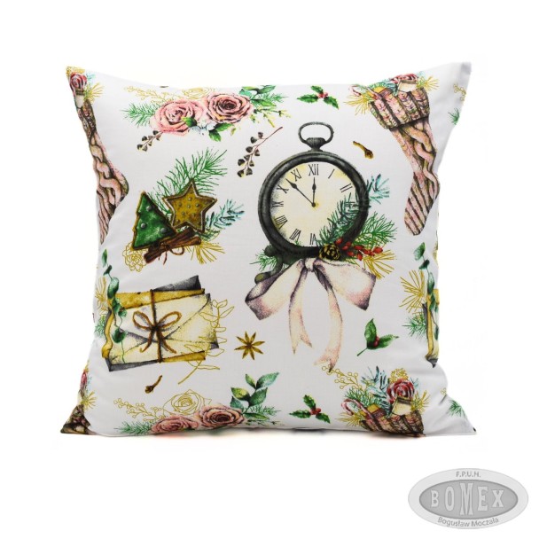 Poszewka świąteczna bawełniana 40x40 wzór Zegary
