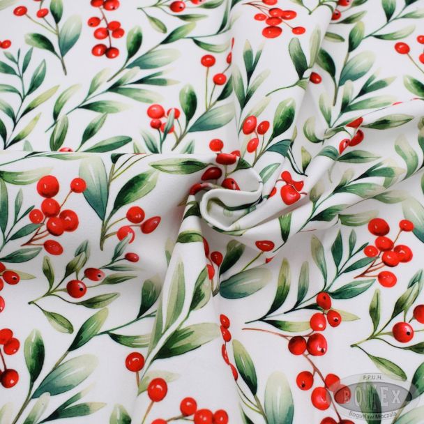 Tkanina świąteczna velvet jemioła