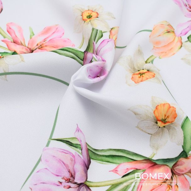 Tkanina obrusowa plamoodporna Kwiaty wianek